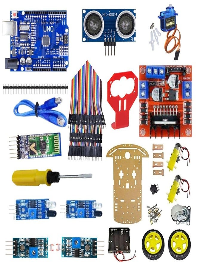 ROBOINNOVATION All-in-One 2WD DIY Robotics Kit ? Line Follower, Obstacle Avoiding, Remote Control, Voice Control & Light Following Robot with Online Guide - Image 1